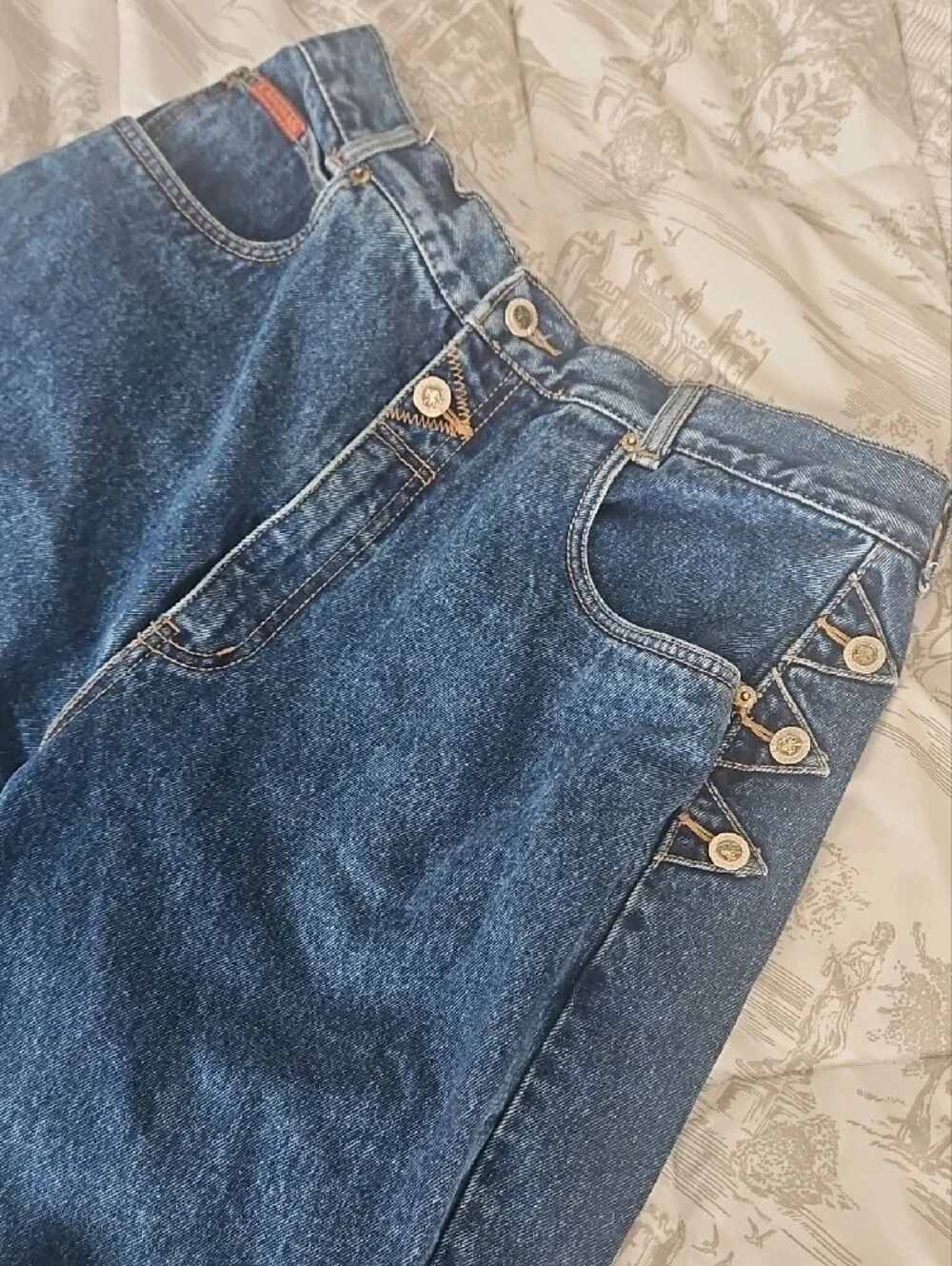 Vintage Lawman Western Dark Blue Women's Jeans With Side Button Detail